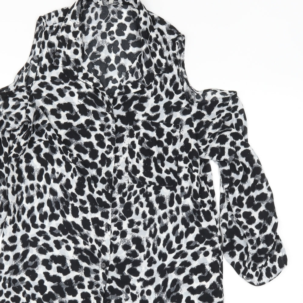 Peacocks Womens Black Animal Print  Shirt Dress  Size 10  - cut out shoulders