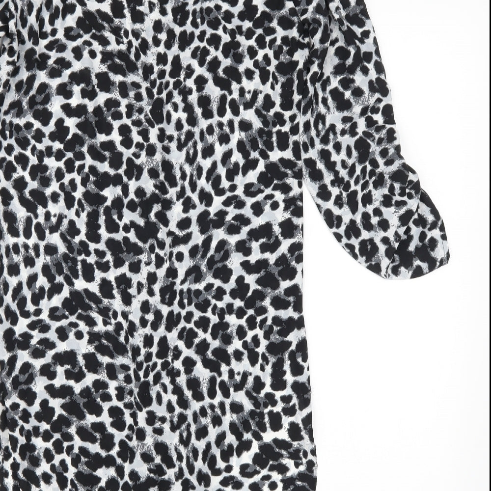 Peacocks Womens Black Animal Print  Shirt Dress  Size 10  - cut out shoulders