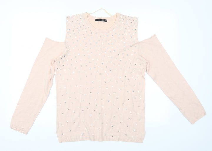 Atmosphere Womens Pink   Pullover Jumper Size 12  - cut out shoulders