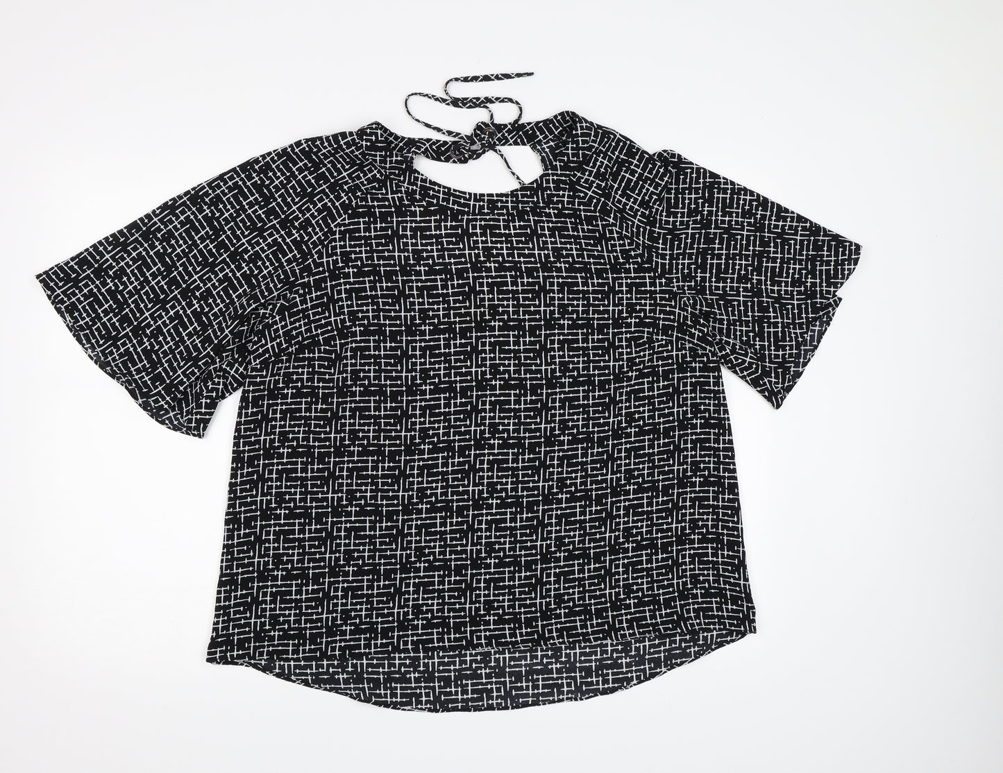 Nutmeg Womens Black Check Chiffon Basic Blouse Size 14
