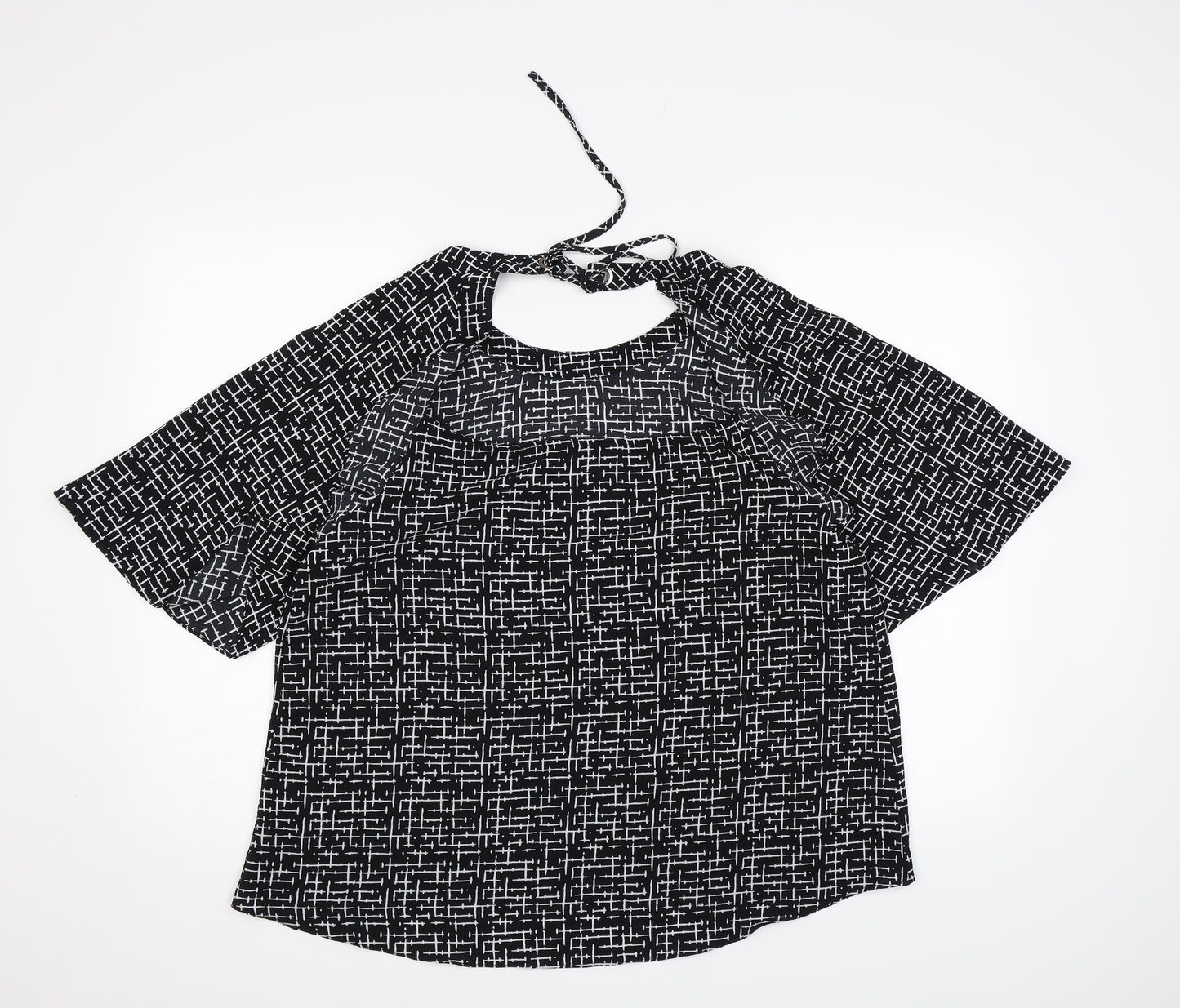 Nutmeg Womens Black Check Chiffon Basic Blouse Size 14