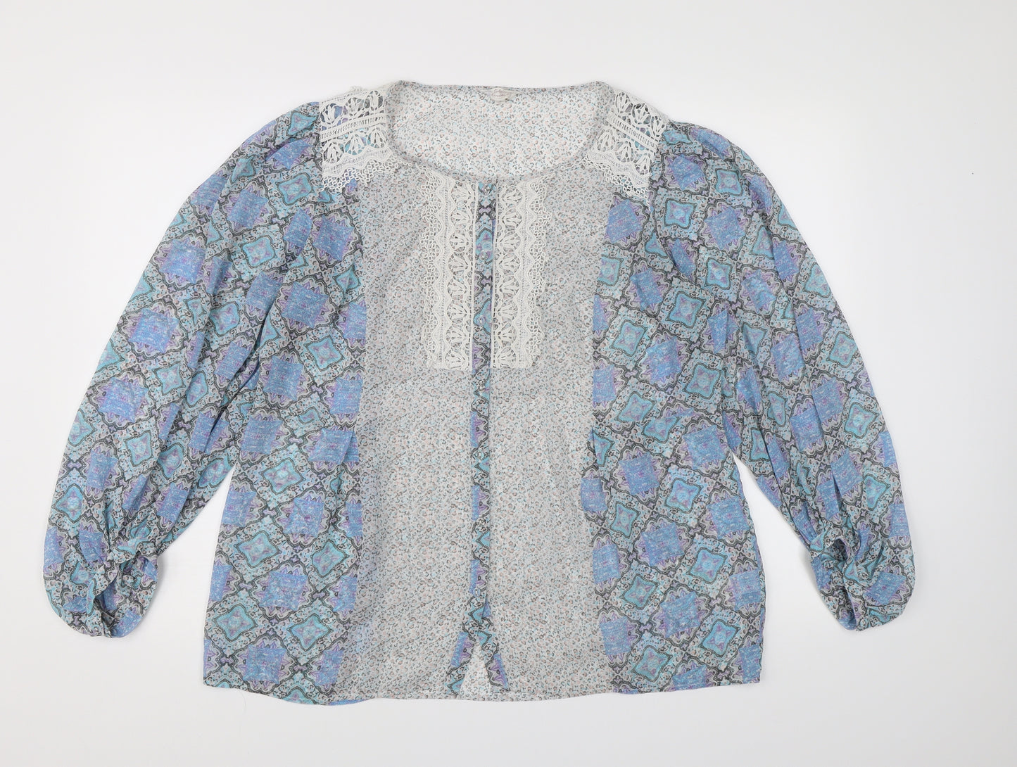 Matalan Womens Blue Geometric Chiffon Basic Blouse Size 12