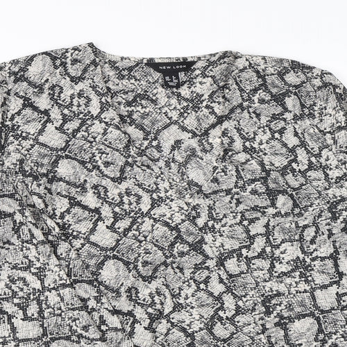 New Look Womens Grey Animal Print Chiffon Wrap Blouse Size 6