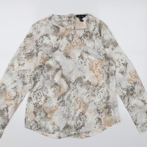 New Look Womens White Animal Print Chiffon Basic Blouse Size 8