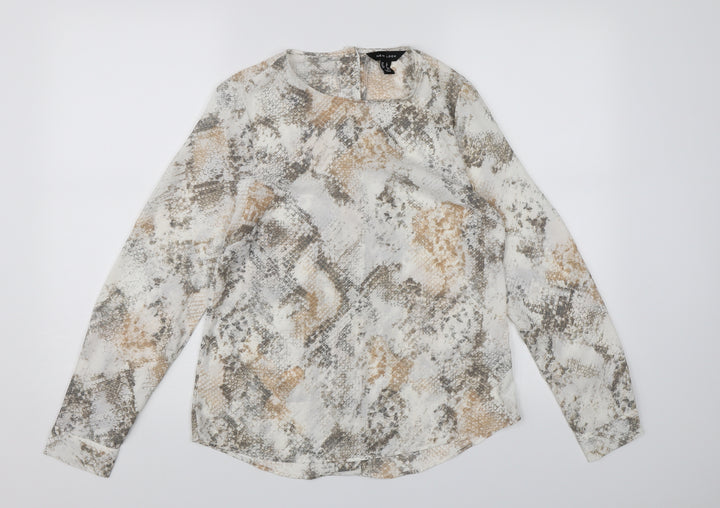 New Look Womens White Animal Print Chiffon Basic Blouse Size 8