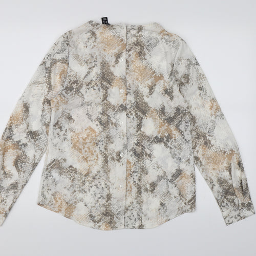 New Look Womens White Animal Print Chiffon Basic Blouse Size 8