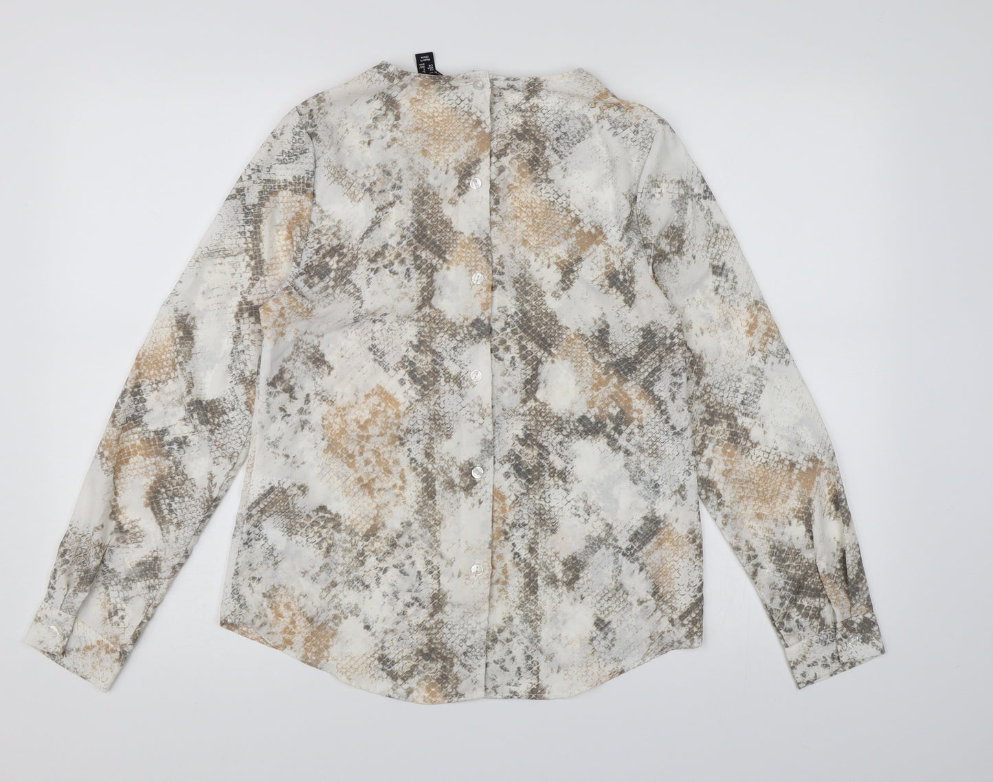 New Look Womens White Animal Print Chiffon Basic Blouse Size 8