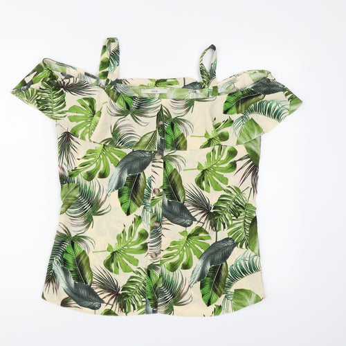 George Womens Green Floral Chiffon Basic Blouse Size 8