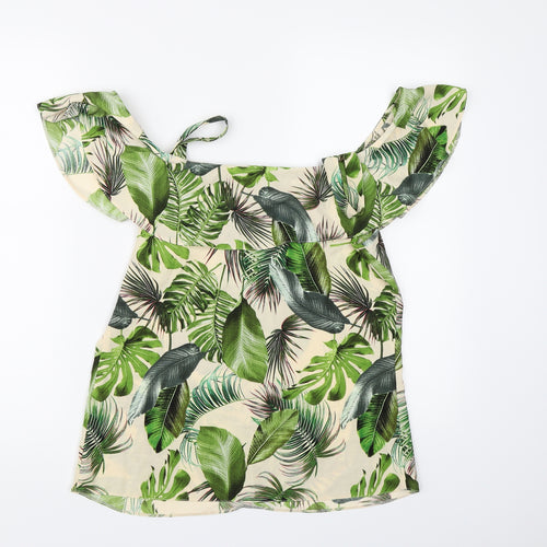 George Womens Green Floral Chiffon Basic Blouse Size 8