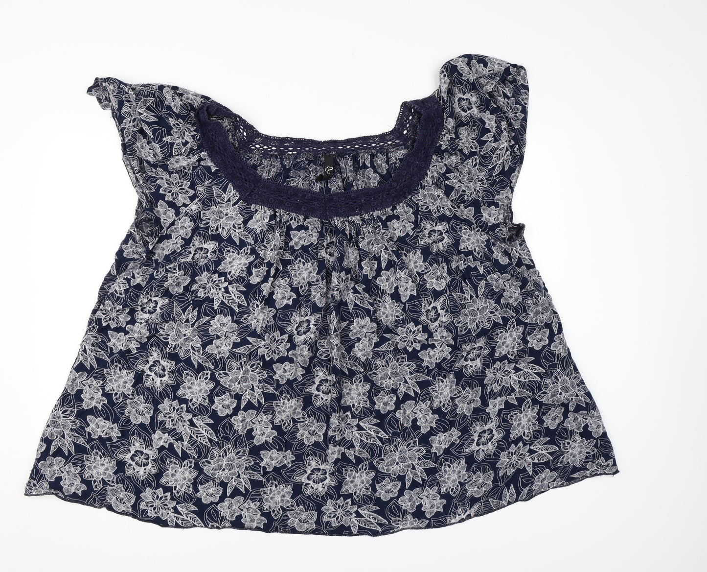 Yours Womens Blue Floral  Basic T-Shirt Size 26