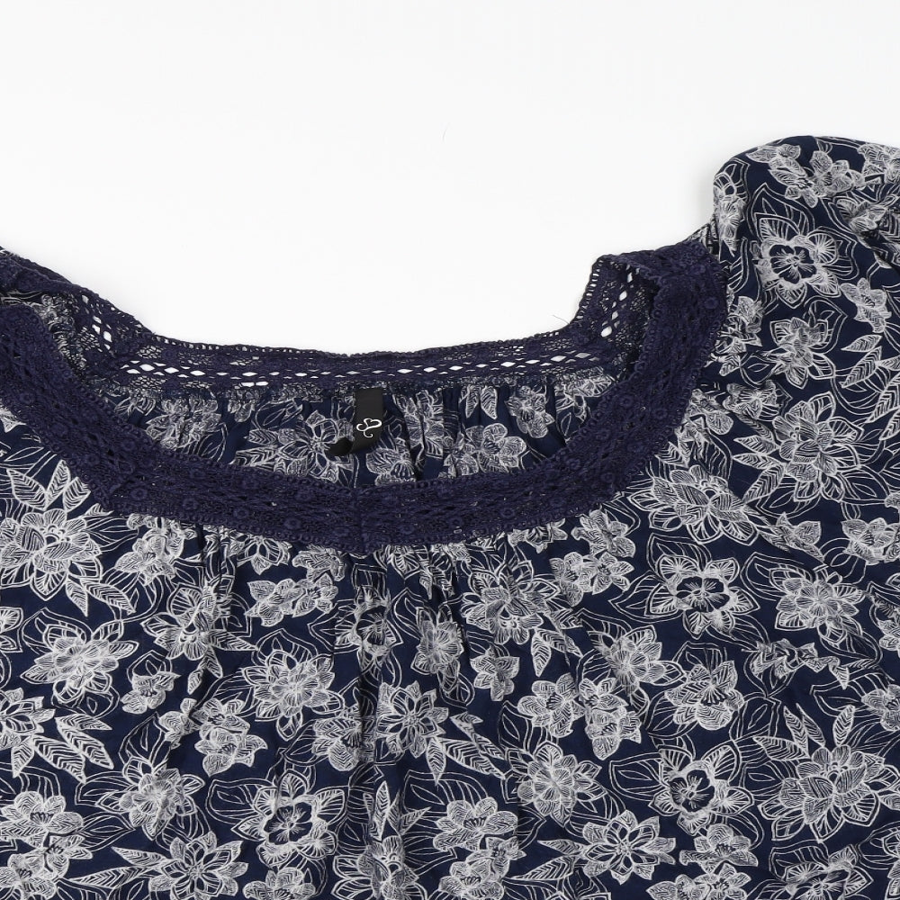 Yours Womens Blue Floral  Basic T-Shirt Size 26