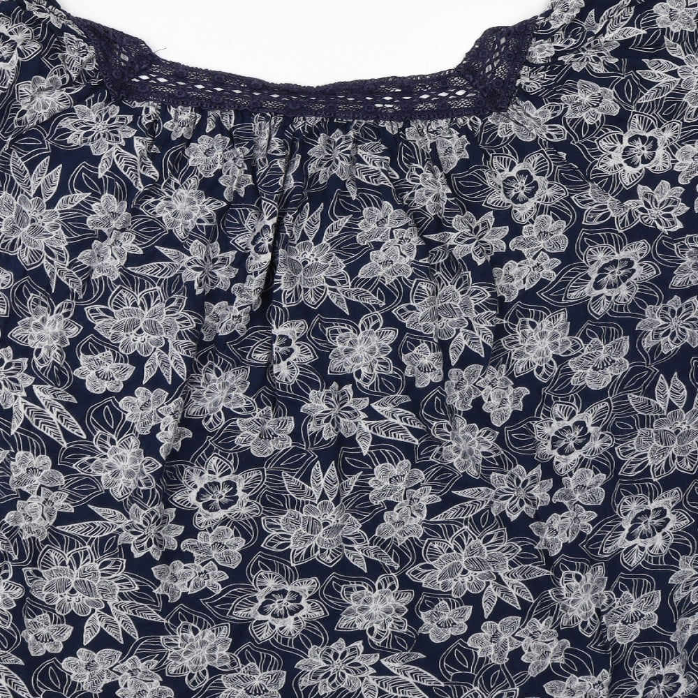 Yours Womens Blue Floral  Basic T-Shirt Size 26