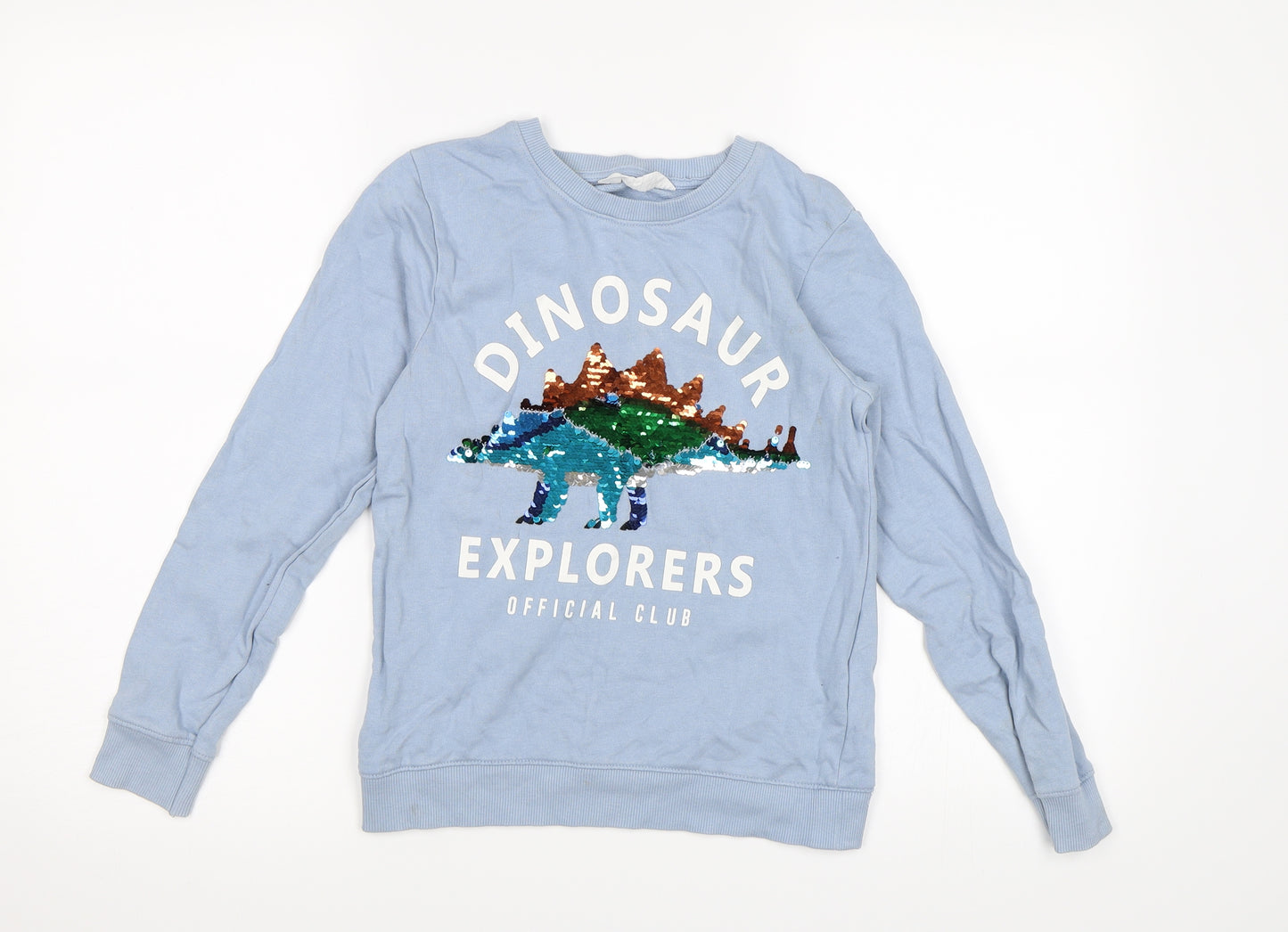 H&M Girls Blue  Jersey Pullover Sweatshirt Size 9-10 Years  - Dinosaur print