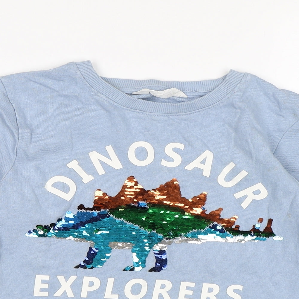 H&M Girls Blue  Jersey Pullover Sweatshirt Size 9-10 Years  - Dinosaur print