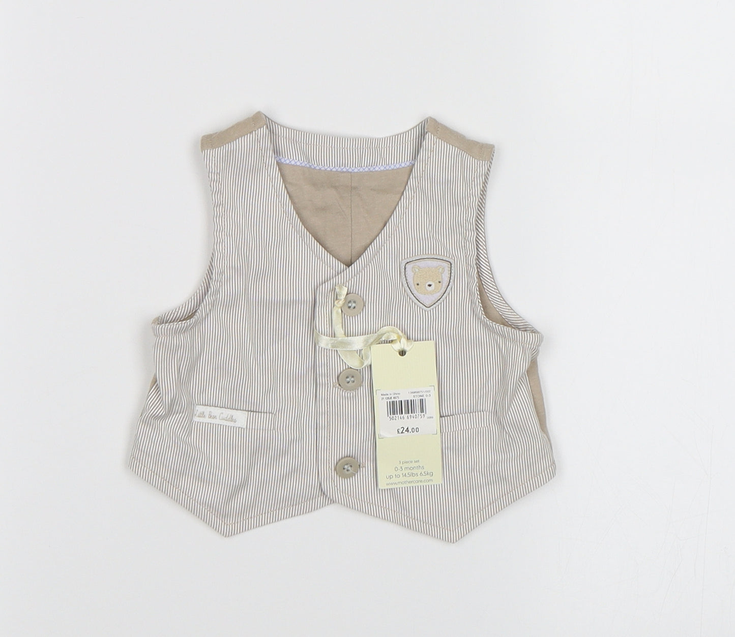 Mother Care Boys Brown Striped  Jacket Waistcoat Size 0-3 Months