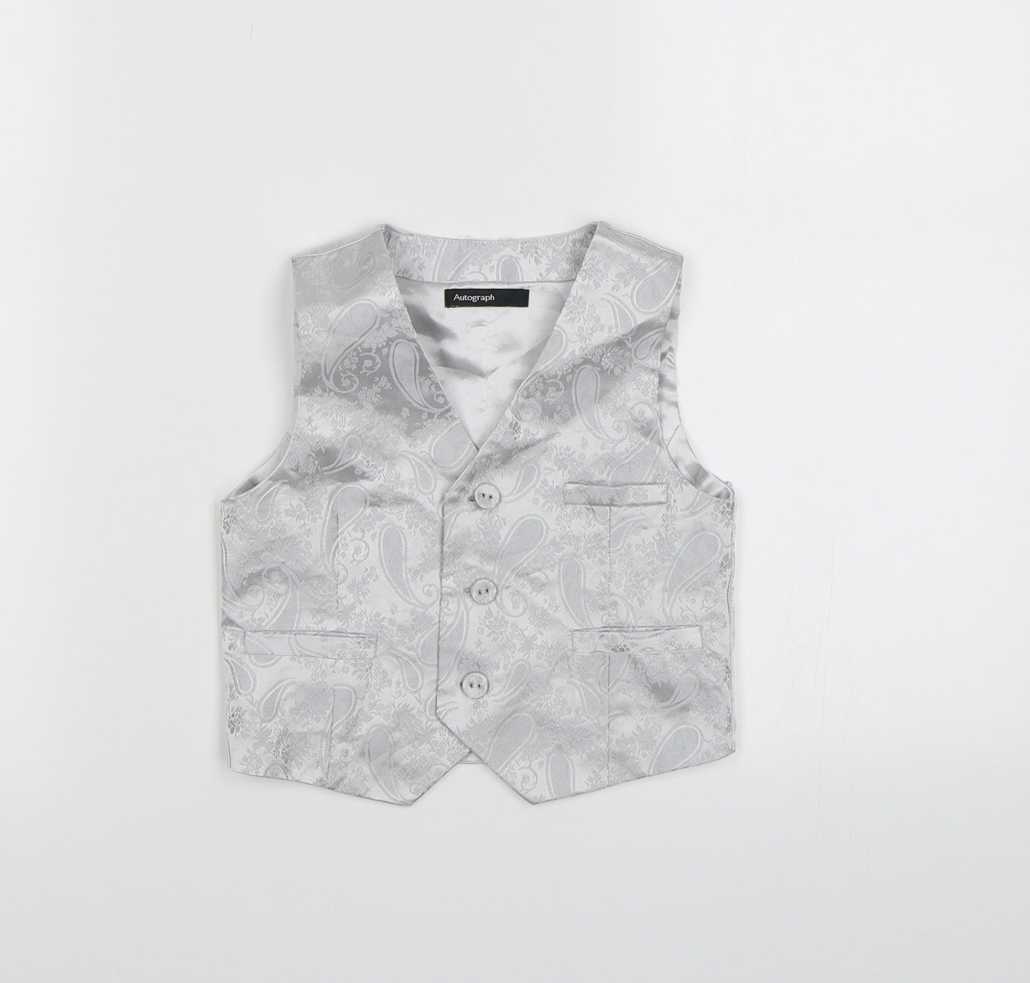 Autograph Boys Silver Floral Satin Jacket Waistcoat Size 18-24 Months