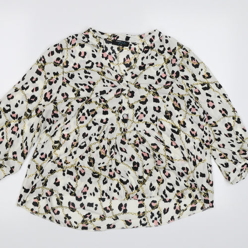 Papaya Womens White Animal Print Chiffon Basic Blouse Size 8