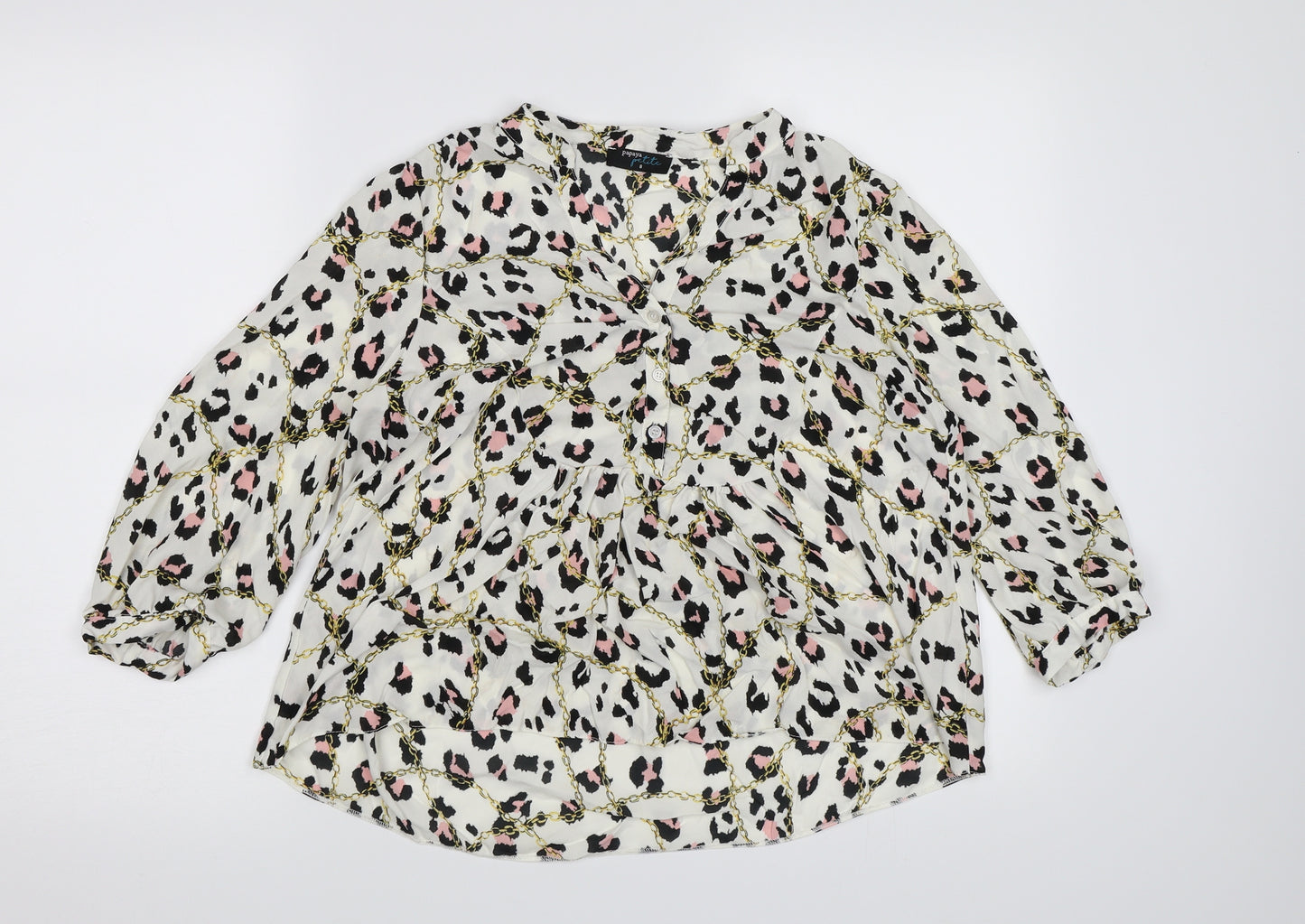 Papaya Womens White Animal Print Chiffon Basic Blouse Size 8