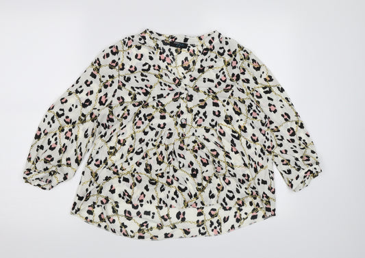 Front view of Papaya women’s white animal print chiffon basic blouse, size UK 8