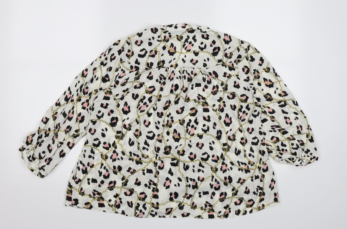 Papaya Womens White Animal Print Chiffon Basic Blouse Size 8