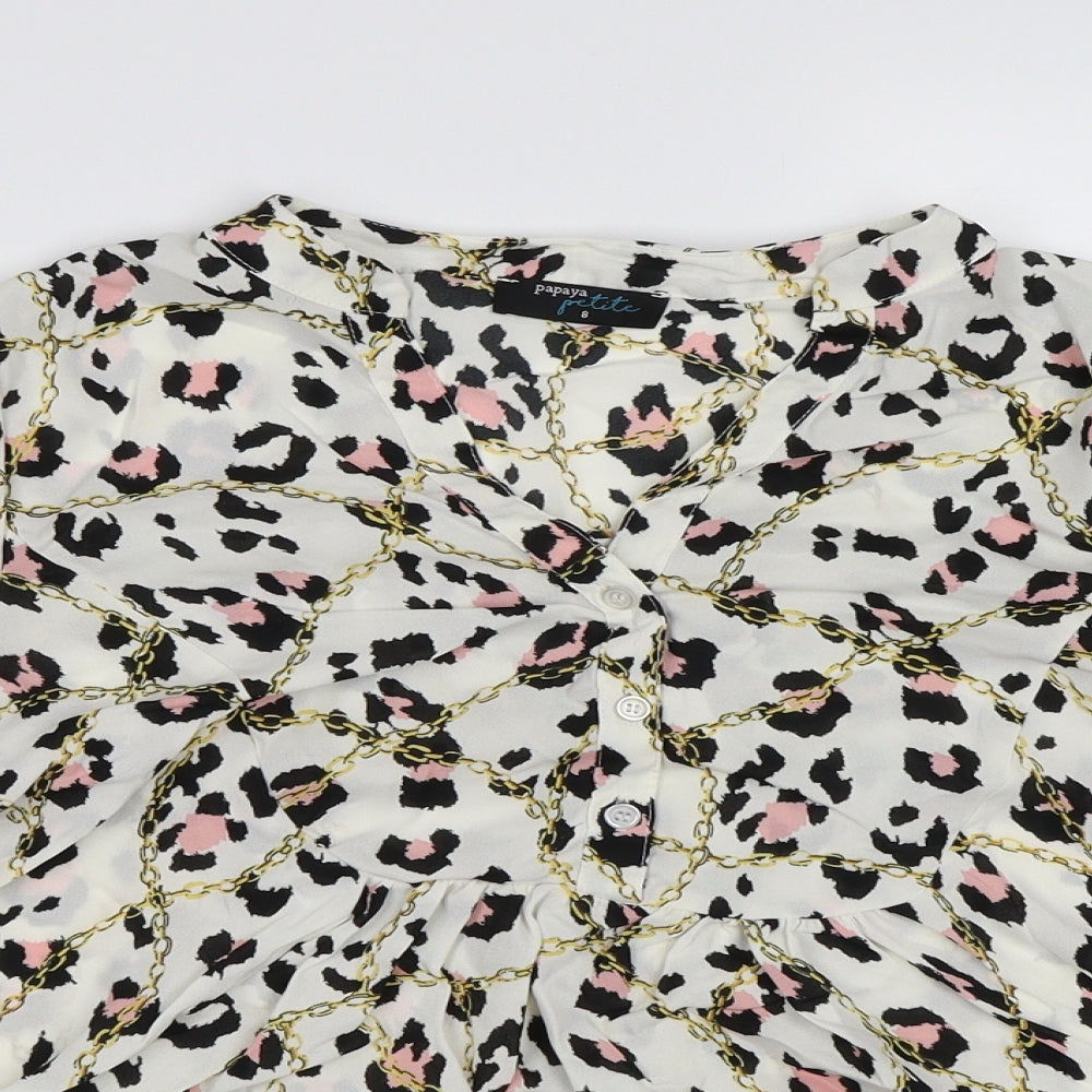 Papaya Womens White Animal Print Chiffon Basic Blouse Size 8