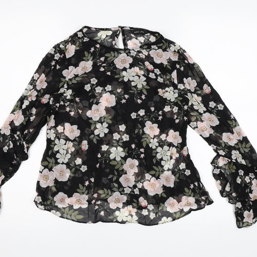 New Look Womens Black Floral Chiffon Basic Blouse Size 6