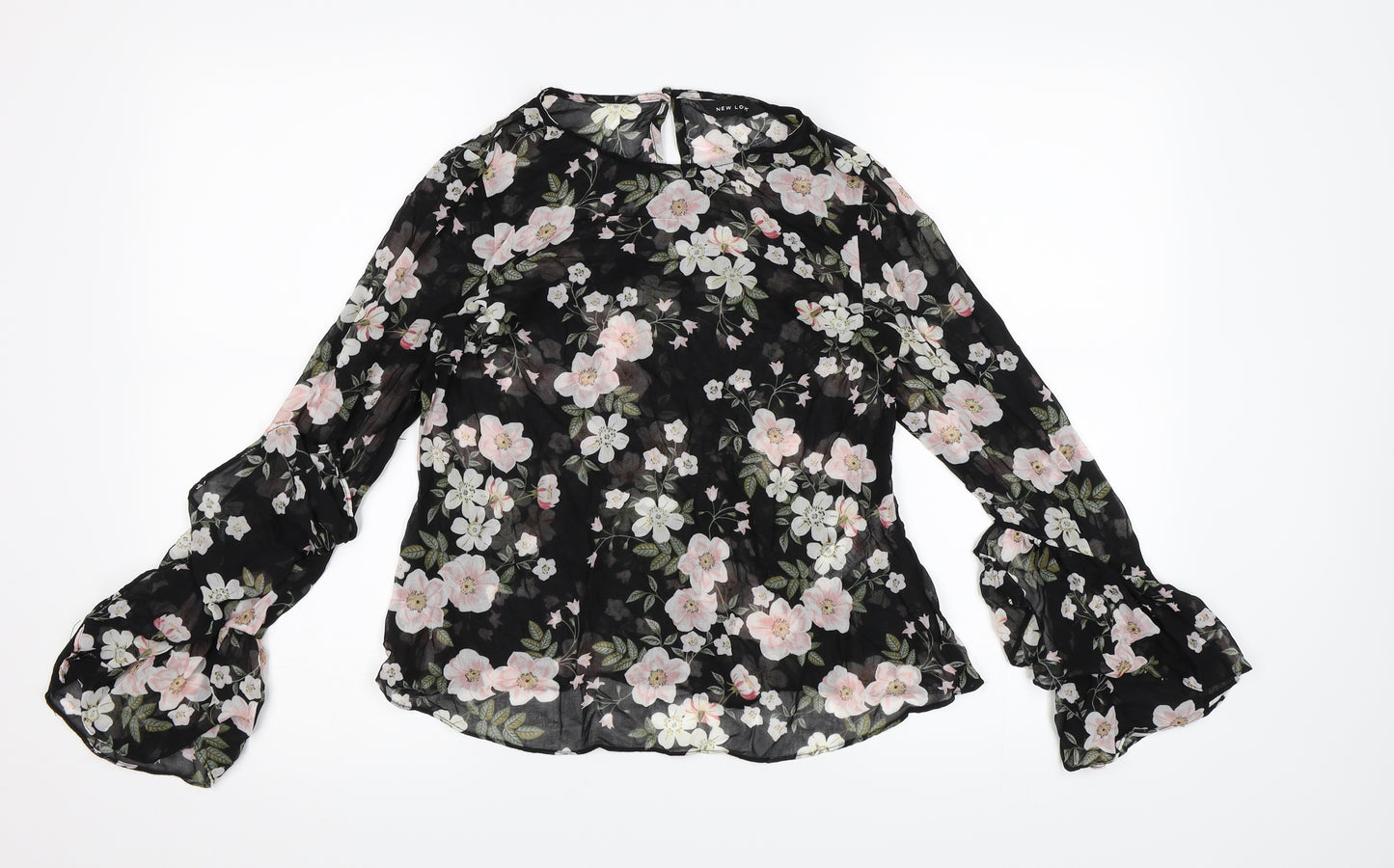 New Look Womens Black Floral Chiffon Basic Blouse Size 6