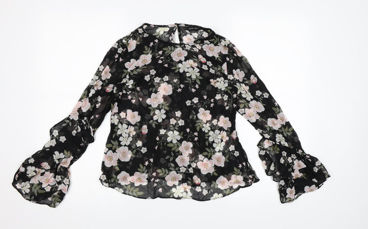 New Look Womens Black Floral Chiffon Basic Blouse Size 6