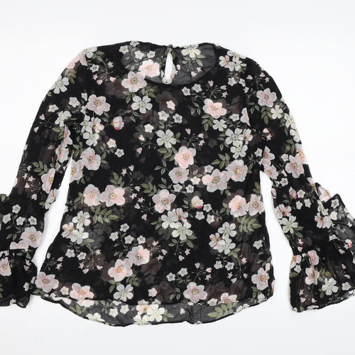 New Look Womens Black Floral Chiffon Basic Blouse Size 6