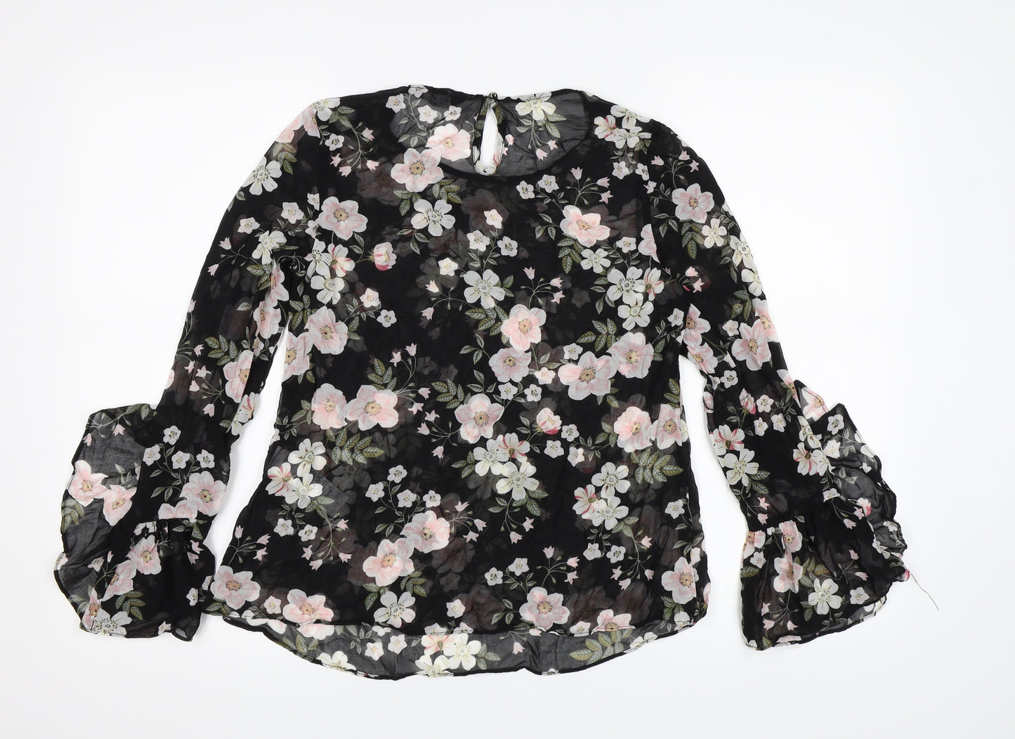 New Look Womens Black Floral Chiffon Basic Blouse Size 6
