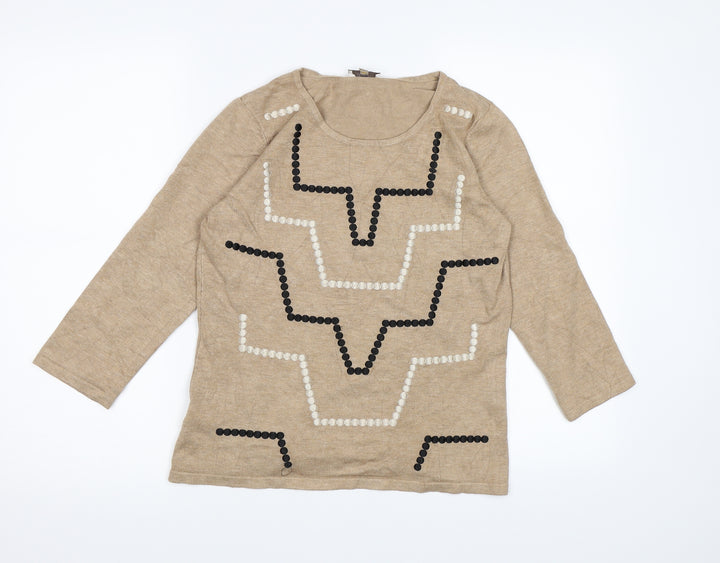 Country Casuals Womens Brown Geometric Knit Pullover Jumper Size S