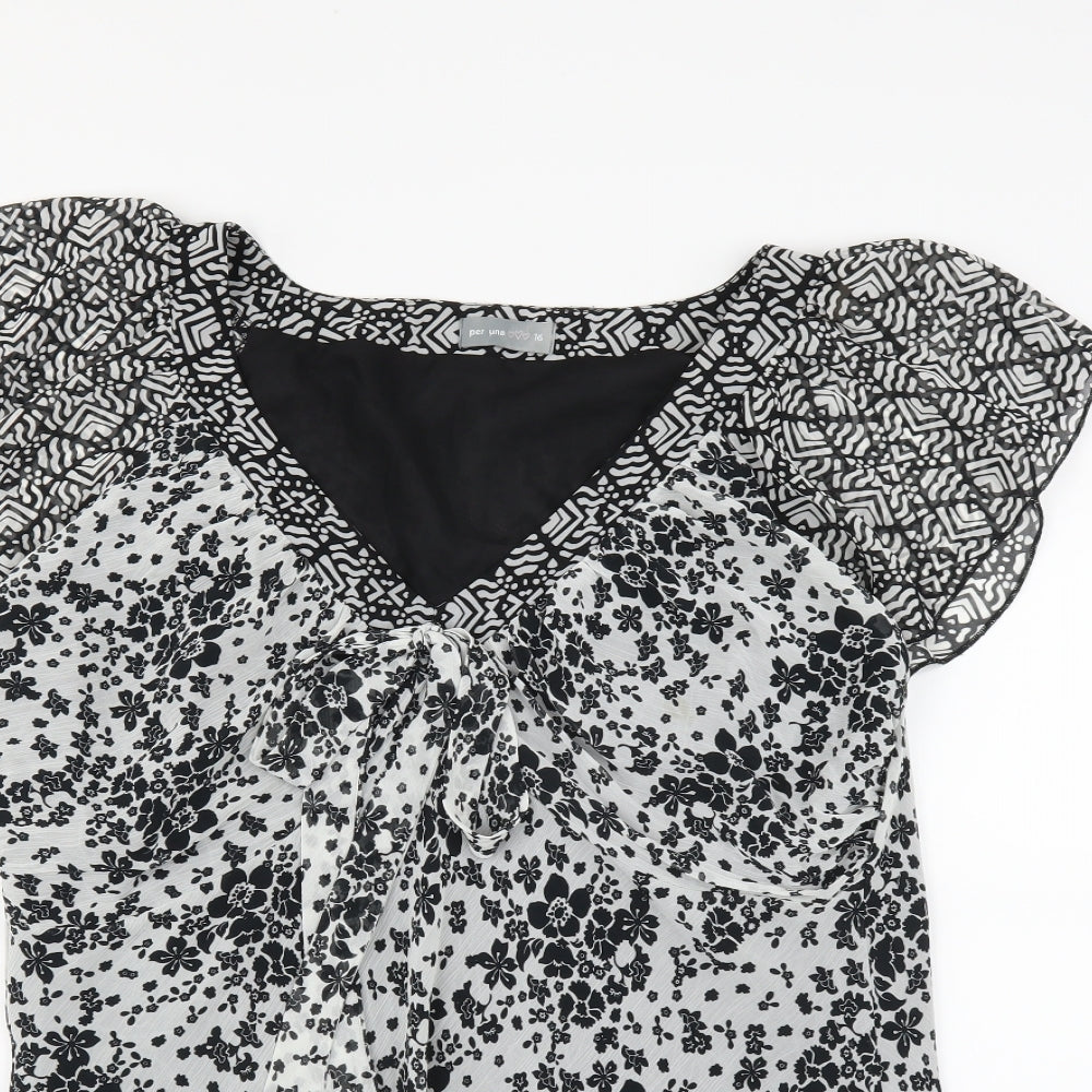 Per Una Womens White Floral  Basic Blouse Size 16