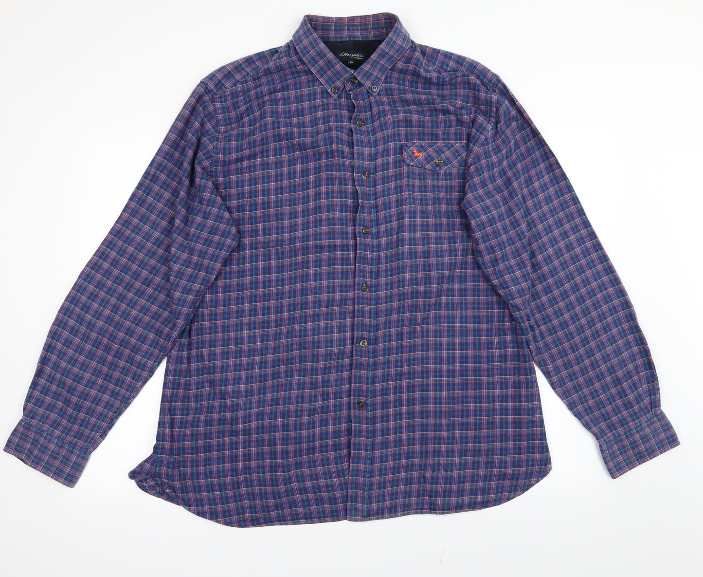 Hampton Mens Blue Plaid   Button-Up Size XL