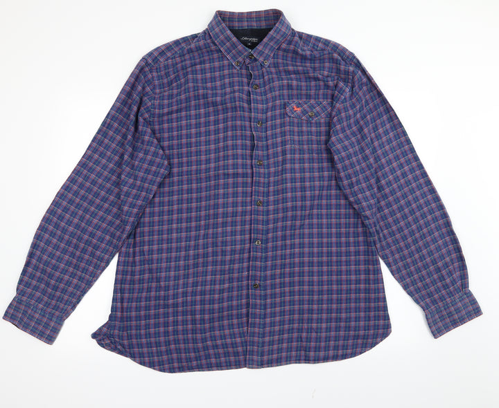 Hampton Mens Blue Plaid   Button-Up Size XL