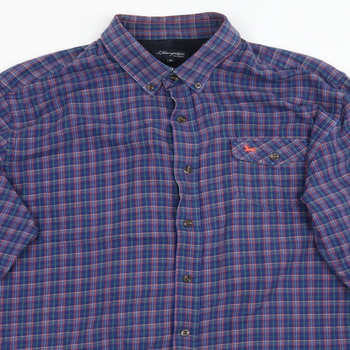 Hampton Mens Blue Plaid   Button-Up Size XL