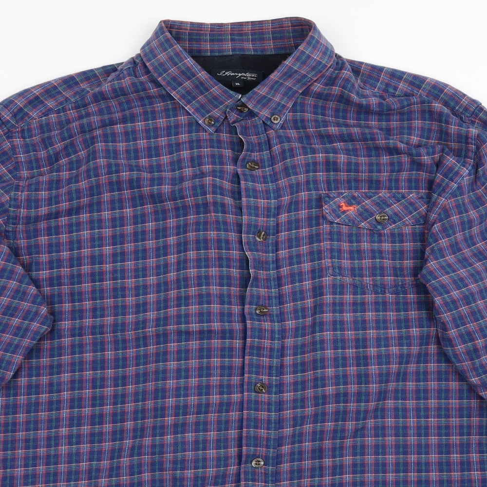 Hampton Mens Blue Plaid   Button-Up Size XL