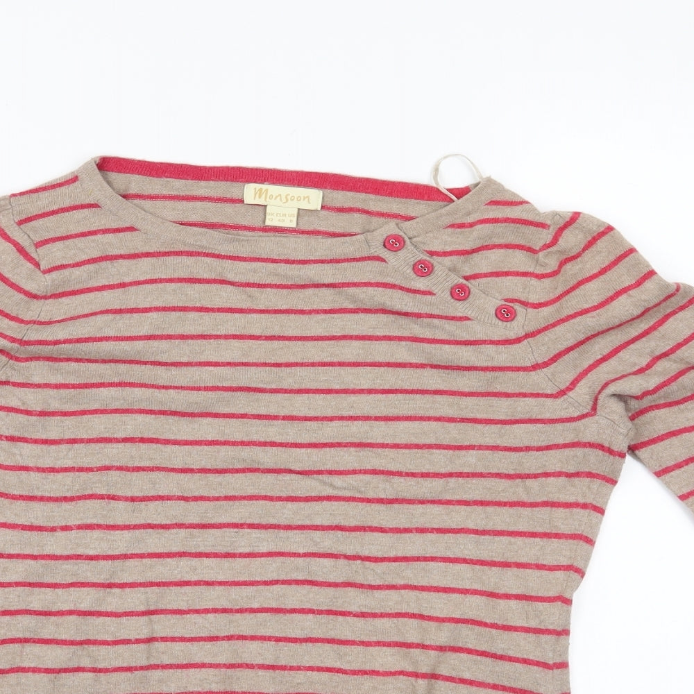 Monsoon Womens Pink Striped  Pullover Jumper Size 12