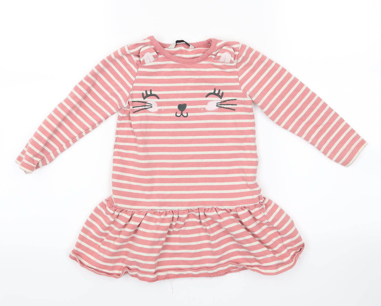 George Girls Pink Striped  Shirt Dress  Size 2-3 Years  - animal face