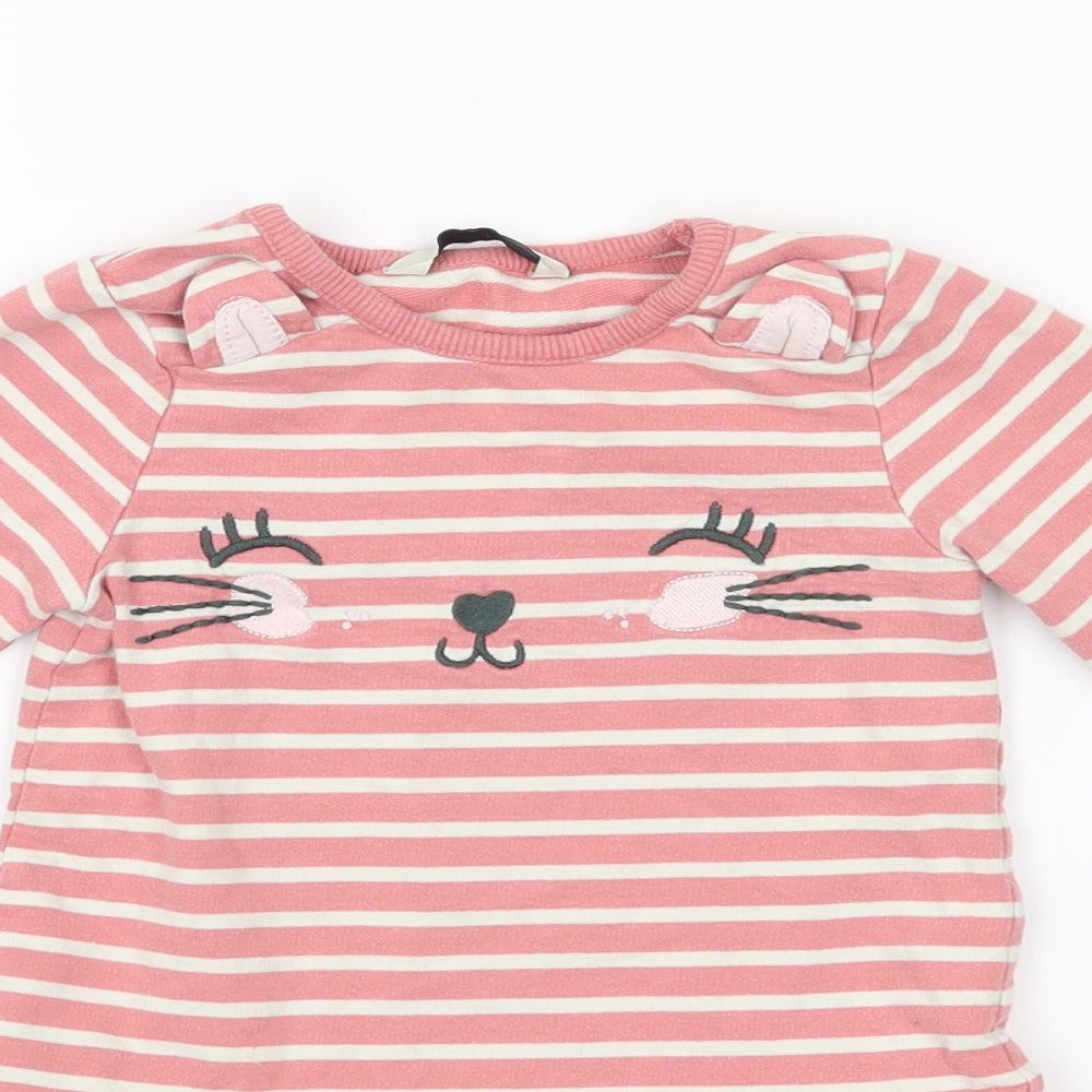 George Girls Pink Striped  Shirt Dress  Size 2-3 Years  - animal face