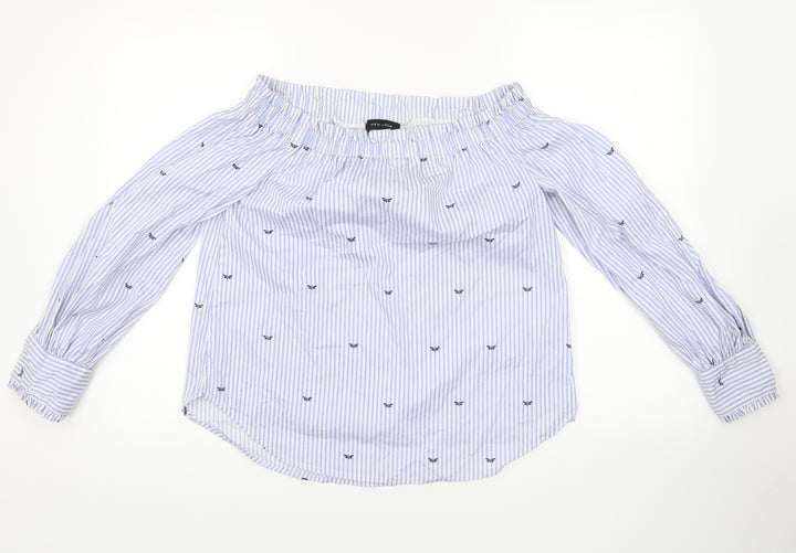New Look Womens Blue Striped  Basic Blouse Size 8