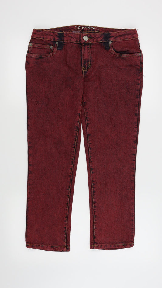 Front view of 725 Originals women’s red cropped jeans, size UK 34, in, 25-inch leg