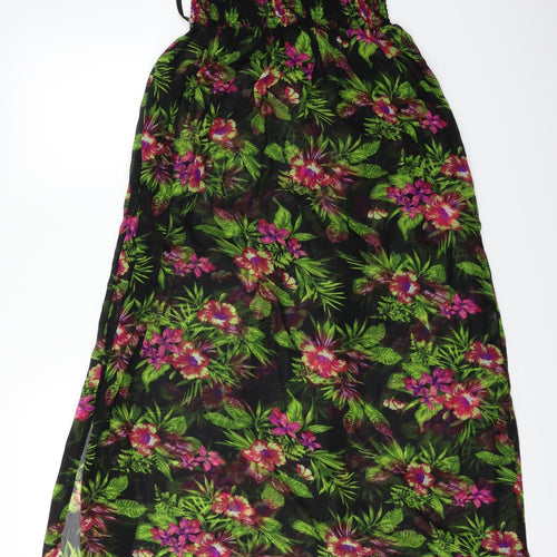 Beach Womens Black Floral  A-Line Skirt Size L