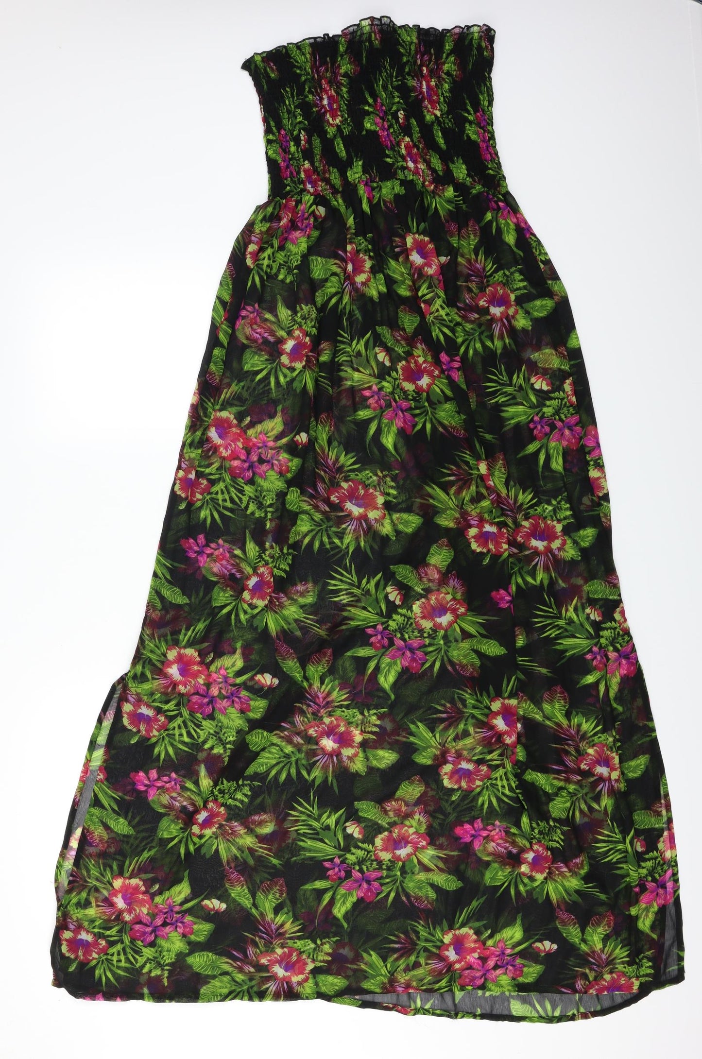 Beach Womens Black Floral  A-Line Skirt Size L