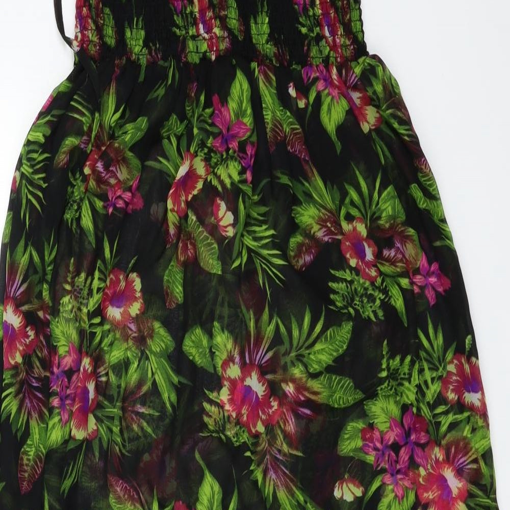 Beach Womens Black Floral  A-Line Skirt Size L