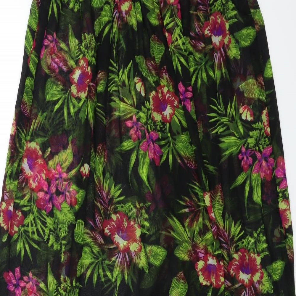 Beach Womens Black Floral  A-Line Skirt Size L