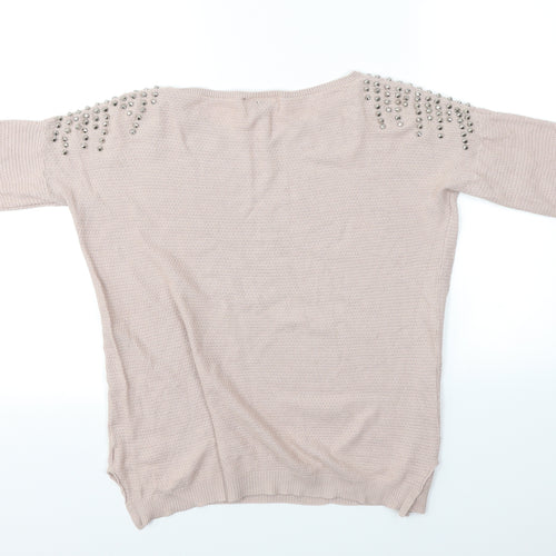 Warehouse Womens Pink   Pullover Jumper Size M  - Studs on sholder