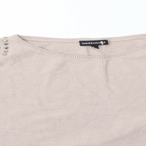 Warehouse Womens Pink   Pullover Jumper Size M  - Studs on sholder