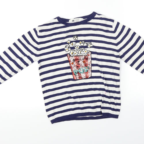 H&M Girls White Spotted  Pullover Jumper Size 10-11 Years  - Drink design