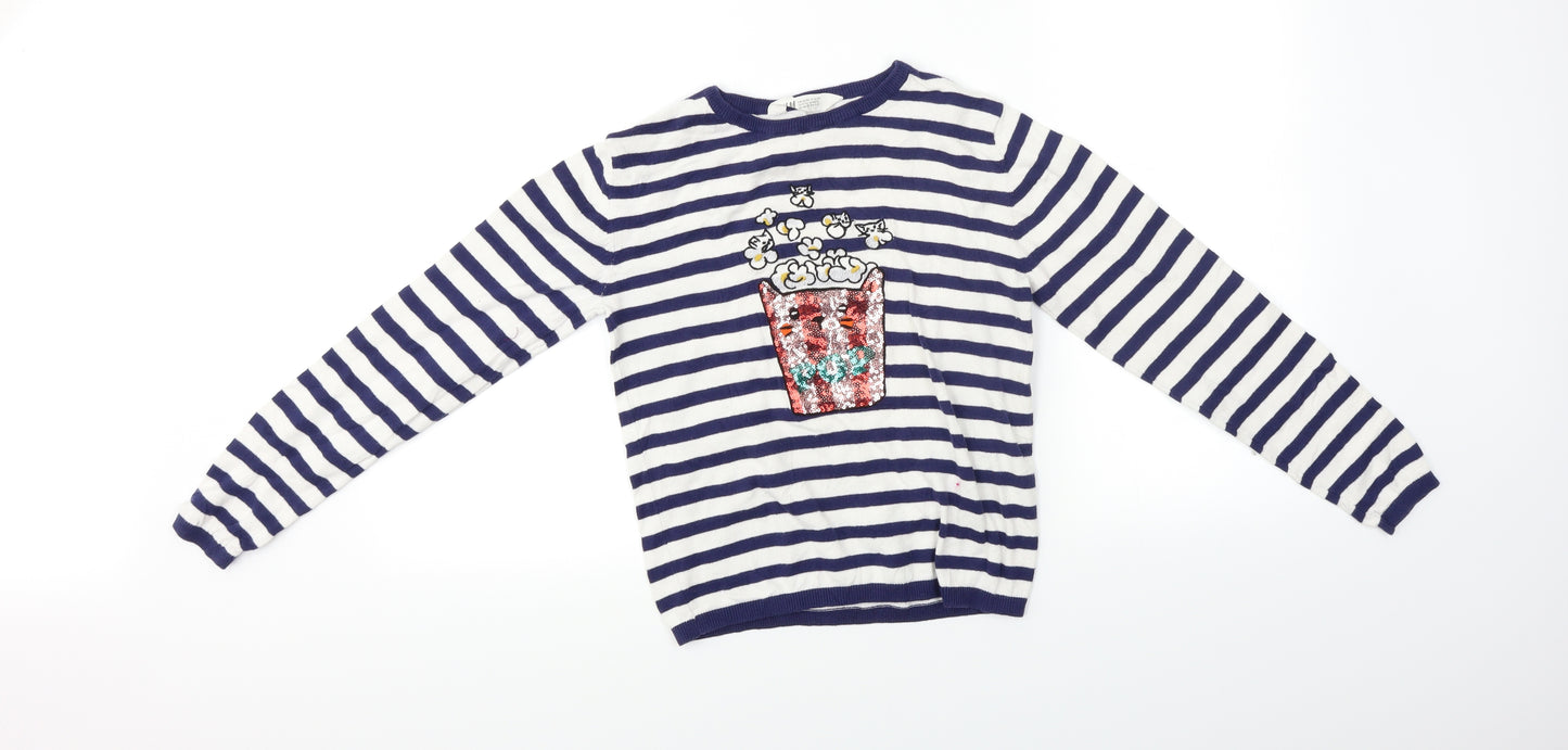 H&M Girls White Spotted  Pullover Jumper Size 10-11 Years  - Drink design