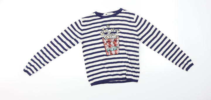 H&M Girls White Spotted  Pullover Jumper Size 10-11 Years  - Drink design